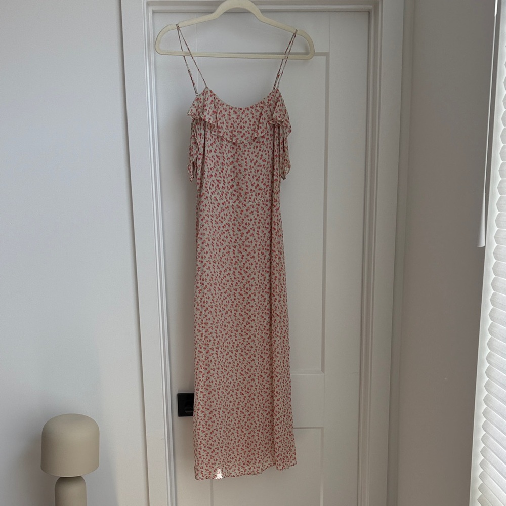 Reformation Pink Floral Ruffle Maxi Slip Dress